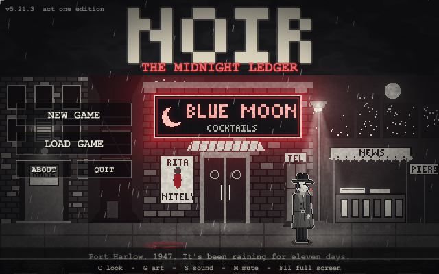 NOIR: The Midnight Ledger title screen