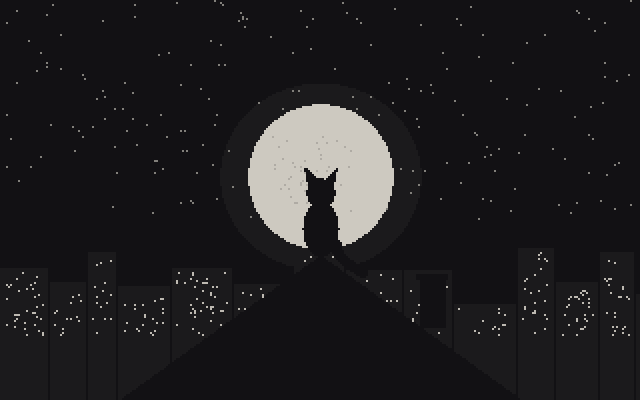 A cat on a rooftop in front of the moon